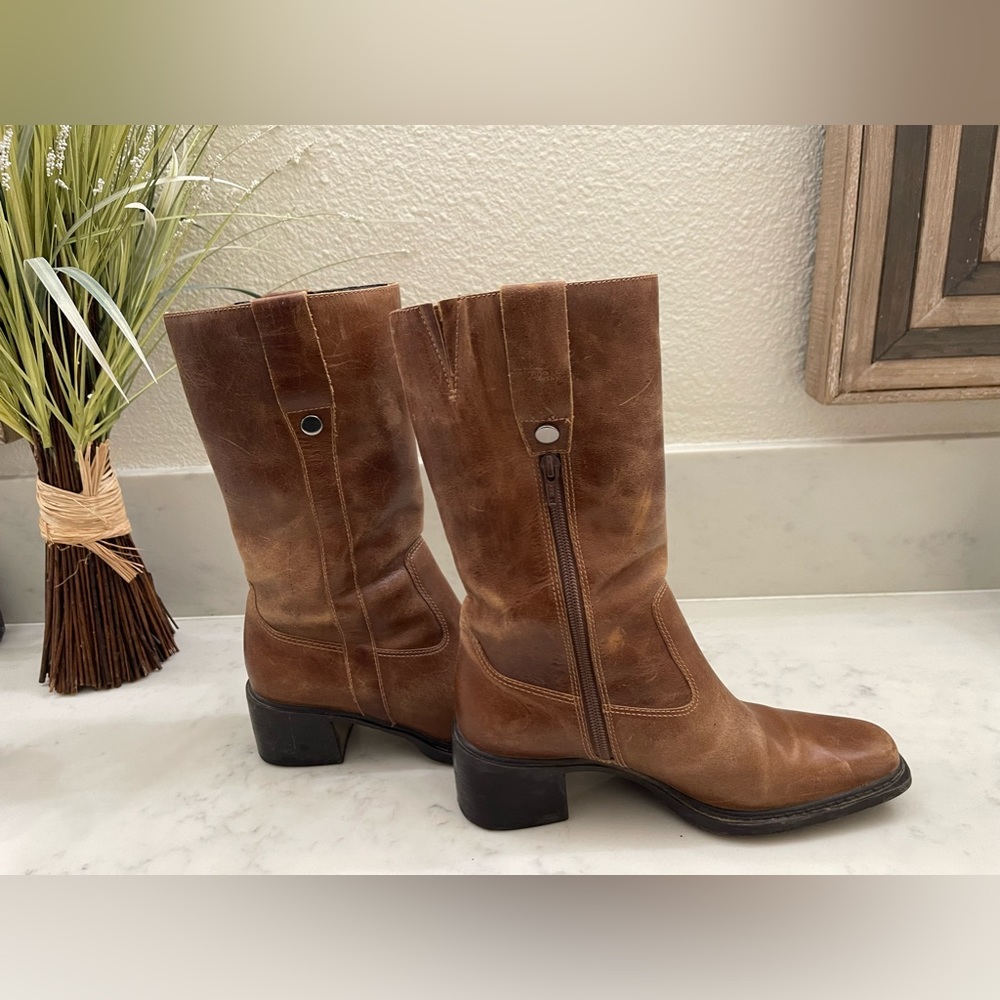 Brown leather cowboy boots